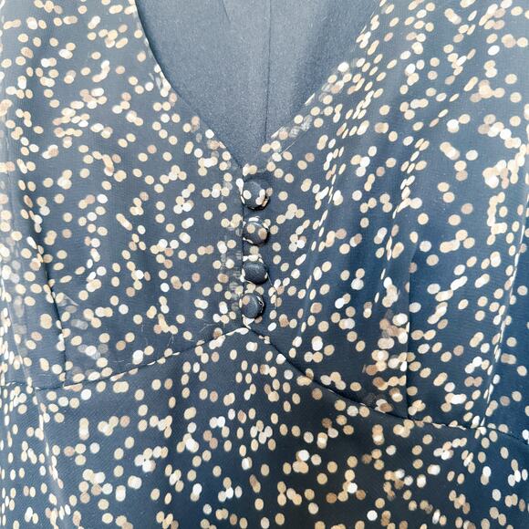 Y2K F.L.P. Sleeveless Polka Dot Sheer Midi‎ Dress Black Size 8 Retro Glam Indie - Picture 5 of 8